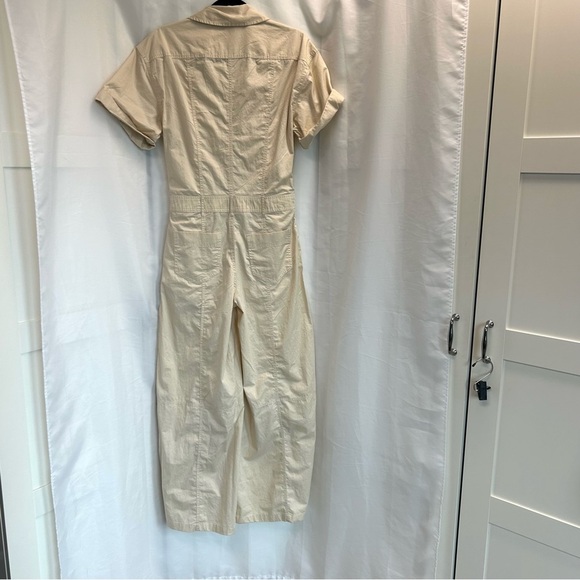 Zara cream short sleeve cargo wide leg jumpsuit Sz S pockets front zip NWOT - Picture 3 of 13